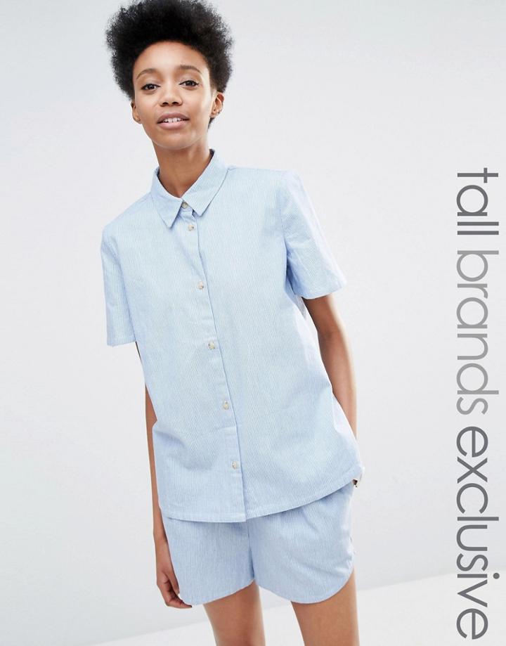 Adpt Tall Short Sleeve Chambray Co-ord Shirt - Blue
