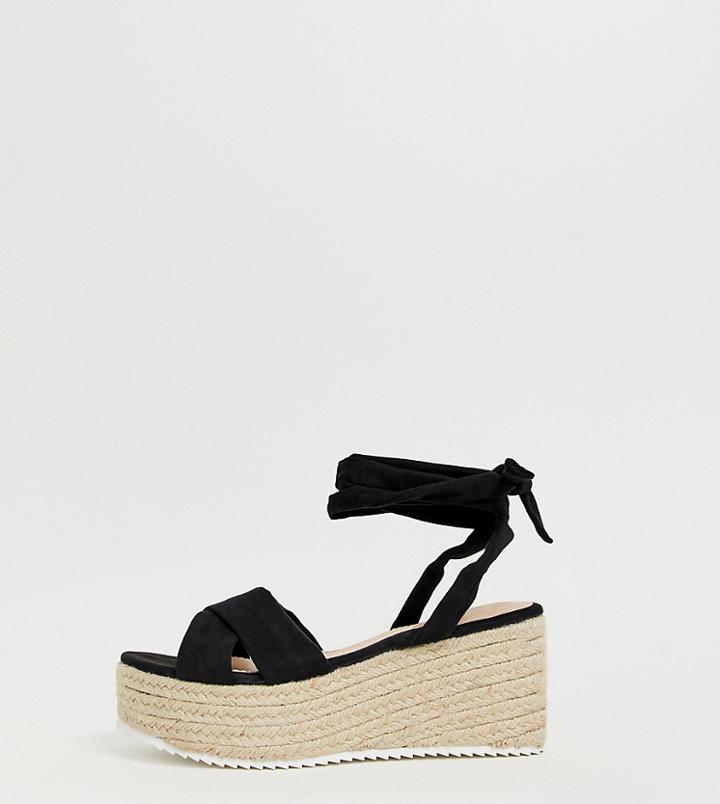 Glamorous Wide Fit Black Tie Up Espadrille Sandals