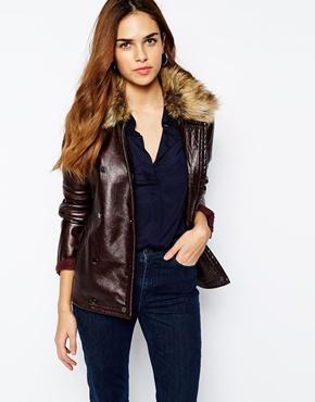Warehouse 60s Patent Car Coat - Oxblood