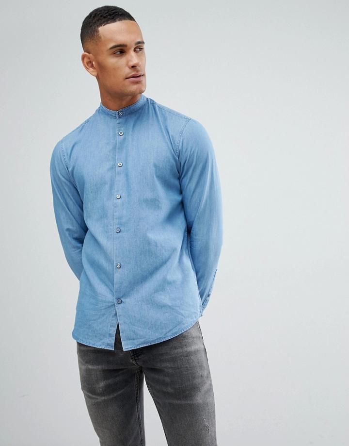 Selected Denim Grandad Shirt - Blue
