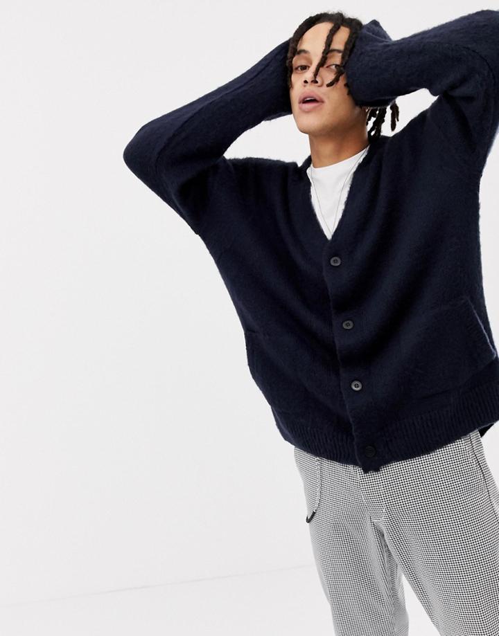 Mennace Oversized Cardigan In Navy - Navy