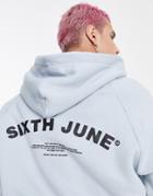 Sixth June Curved Logo Backprint Hoodie In Blue