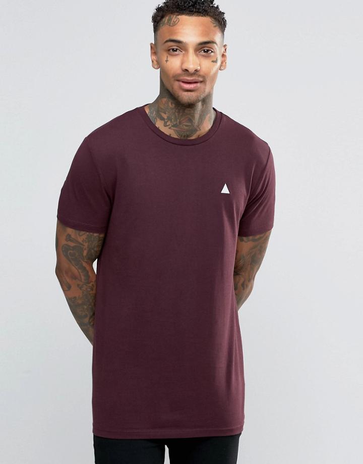 Asos Longline T-shirt With Logo In Oxblood - Oxblood