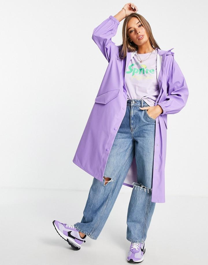 Asos Design Rubberized Rain Parka In Purple-pink