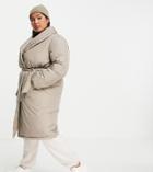 Vila Curve Padded Wrap Coat With Belt In Stone-neutral