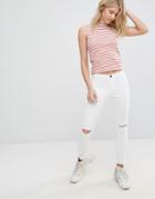 J.d.y Skinny Jean With Split Knee And Raw Hem - White