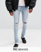 Sixth June Tall Super Skinny Jeans In Lightwash Blue With Knee Rips - Blue