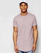 Asos Super Longline T-shirt With Scooped Hem In Pink Acid Wash - Pink