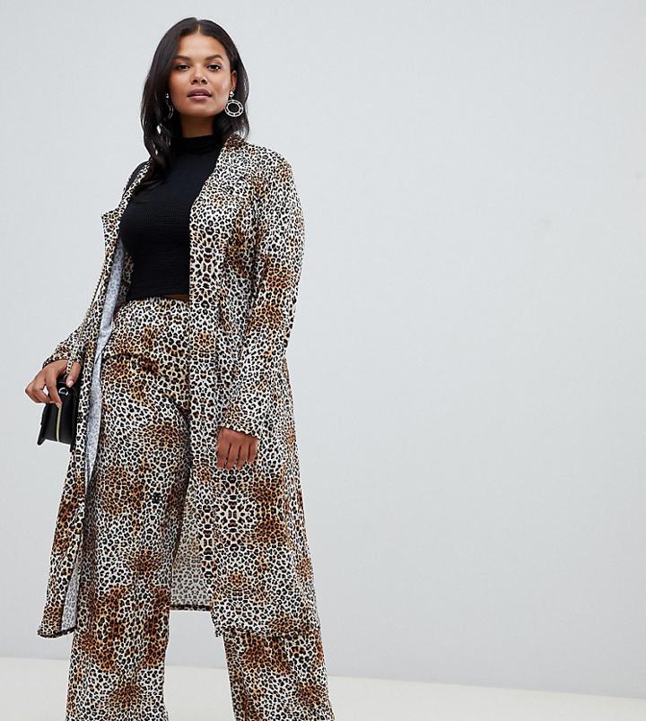 Pink Clove Duster Jacket In Leopard Two-piece - Brown