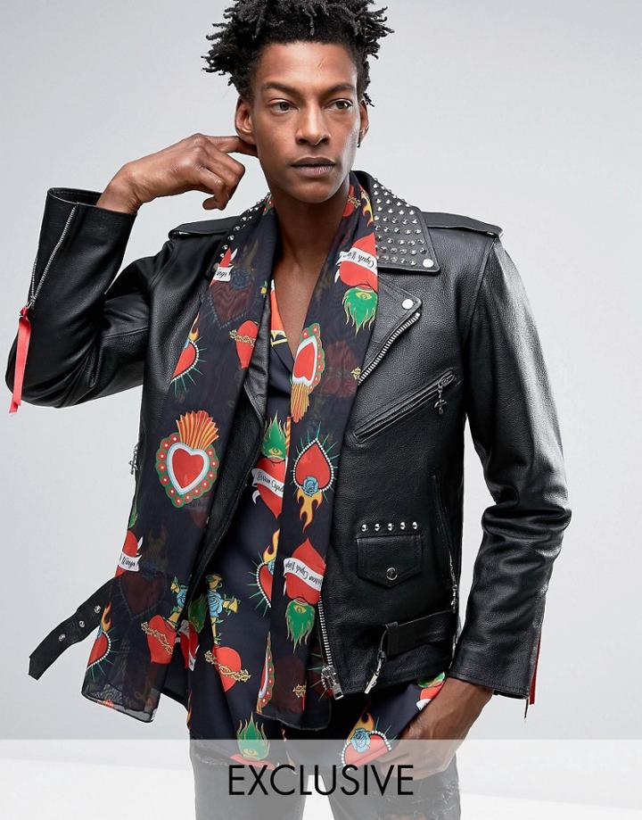 Reclaimed Vintage Inspired X Romeo & Juliet Chiffon Scarf In Heart Print - Black