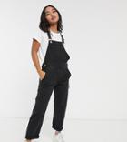 Asos Design Petite' Original' Denim Overalls In Washed Black