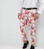 Asos Plus Wedding Skinny Crop Smart Pants In Pink Floral Print - Pink