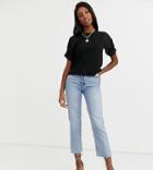 Asos Design Tall T-shirt With Dobby Ruched Sleeve-black