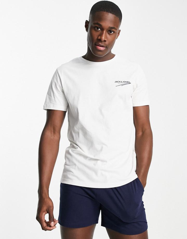 Jack & Jones T-shirt And Short Lounge Set In White And Navy-multi