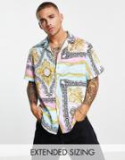 Asos Design Relaxed Camp Collar Shirt In Pastel Baroque Print-multi