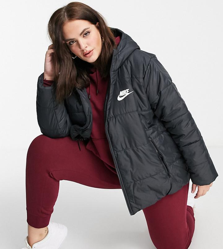 Nike Plus Padded Jacket With Back Swoosh In Black