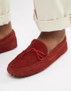 Asos Design Driving Shoes In Red Suede With Tie Front - Red