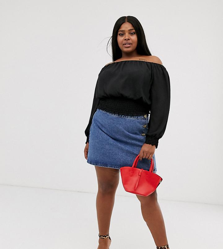 New Look Curve Shirred Bardot Top In Black - Black