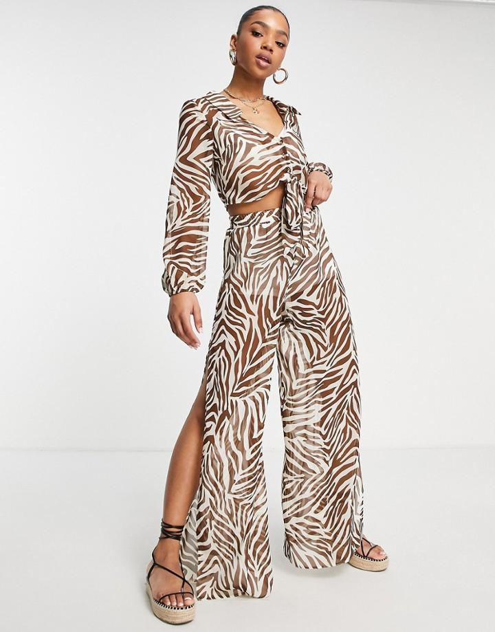 Miss Selfridge Sheer Wide Leg Pants In Zebra - Part Of A Set-multi