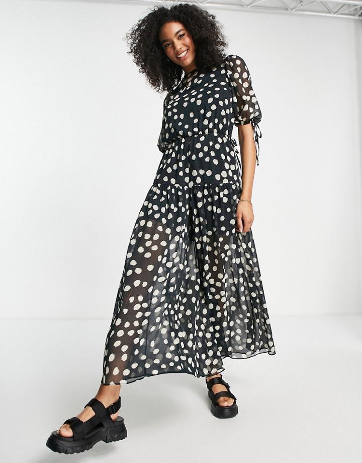 Asos Design Chiffon Smock Jumpsuit In Mono Spot Print-multi