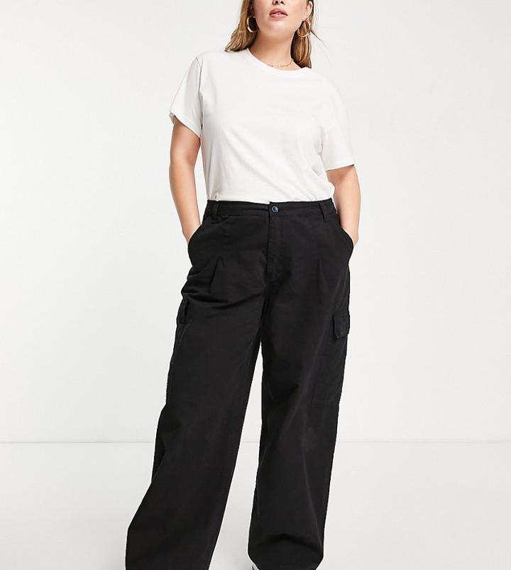 Asos Design Curve Oversized Cargo Pants In Washed Black