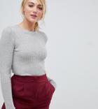 Asos Design Tall Ribbed Sweater In Fine Knit-stone