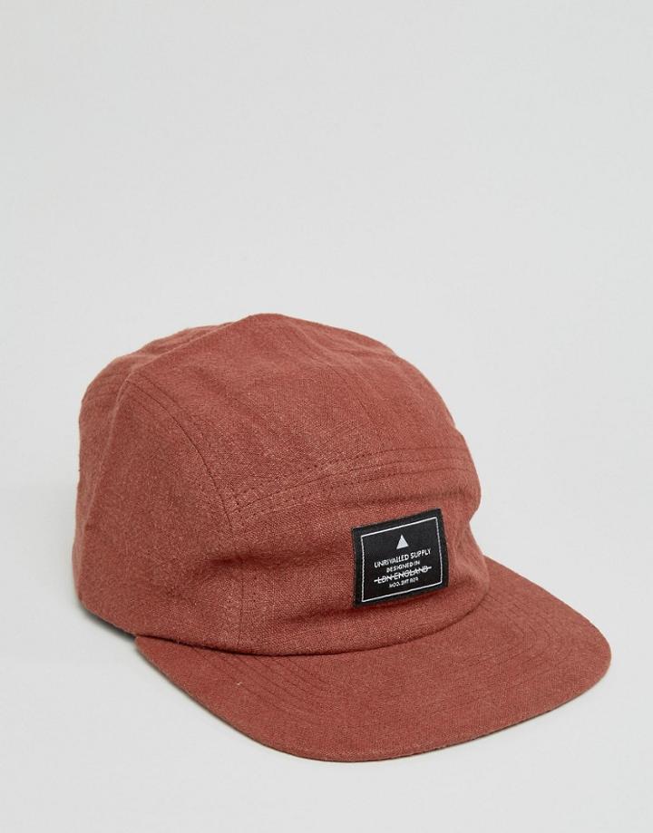 Asos 5 Panel Cap In Textured Fabric - Red
