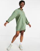 Kickers Oversized Shirt Dress With Embroidered Pocket Logo In Vintage Check-green
