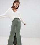 Asos Design Maxi Skirt With Button Front And Split Detail In Khaki Marl - Green