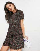 River Island Tiered Smock Mini T-shirt Dress In Floral-multi