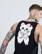 New Love Club Cheeky Cat Back Print Tank - Black