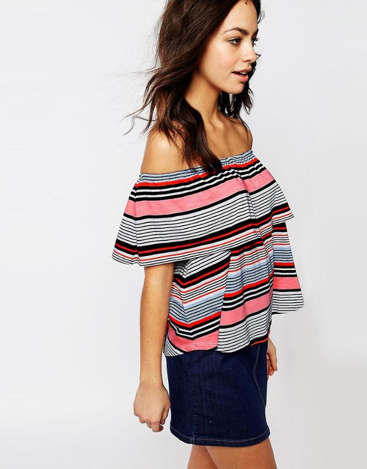 New Look Stripe Frill Bardot Top - Multi