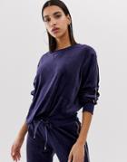 Hunkemoller Velour Sweater With Piping In Navy - Navy