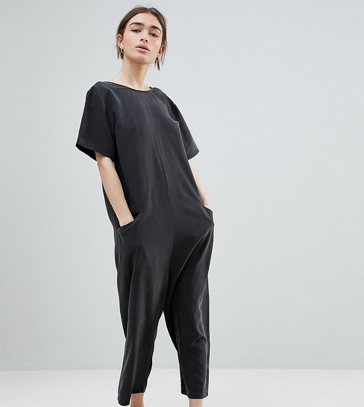 Asos Petite Minimal Jumpsuit With Dropped Crotch - Black