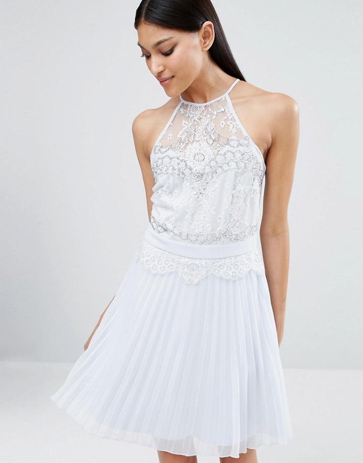 Lipsy Jewel Pleated Skater Dress - Blue