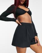 Asos Design Hourglass A-line Tailored Shorts With Pleat Front In Black