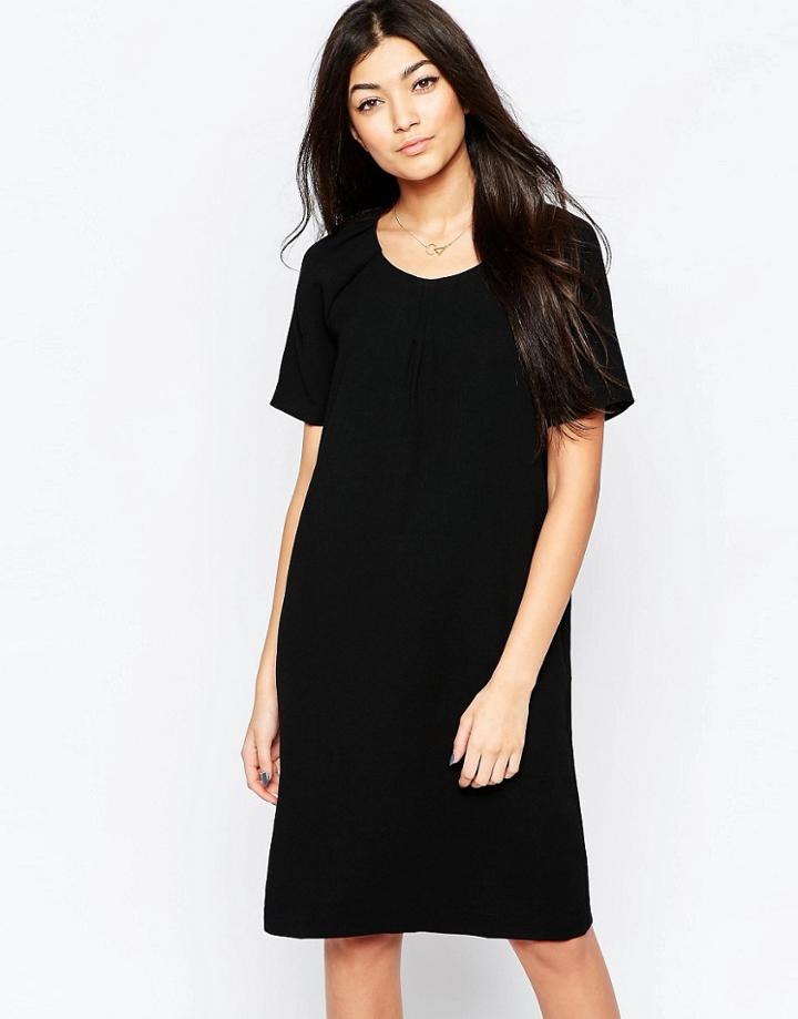 Ichi Capped Sleeve Shift Dress - Black
