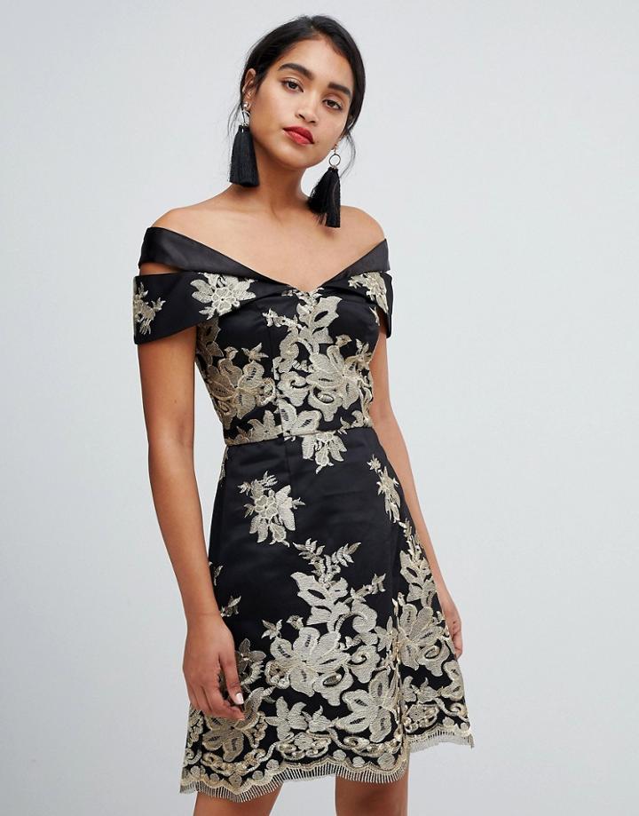 Chi Chi London Premium Metallic Lace A Line Mini Dress-multi