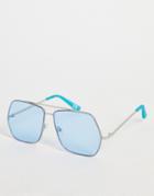 Topshop Angled Aviator Sunglasses-blue
