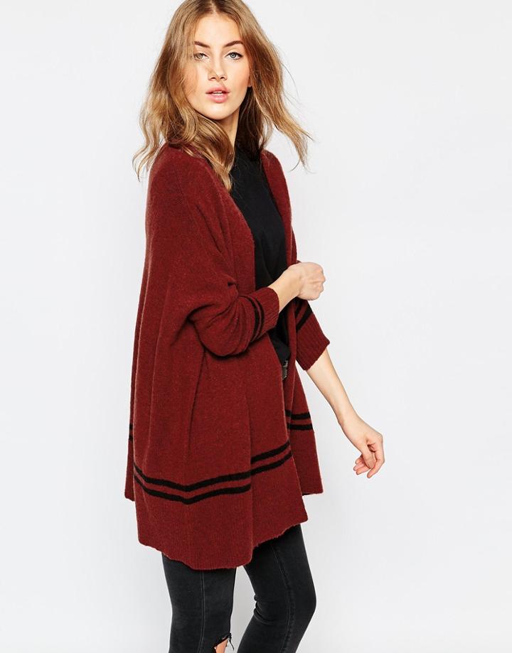 Asos Chunky Cardigan With Stripe Detail - Multi