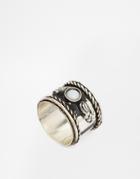 Asos Slim Etched Stone Ring - Burnished Silver