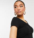 Asos Design Petite V Neck Crop Top With Ruched Front In Black