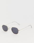 Asos Design Metal Mini Round Sunglasses In Gold With Smoke Lens And Cross Brow Detail - Gold