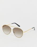 Asos Design Aviator Sunglasses In Gold With Smoke Grad Lens