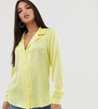 Asos Design Tall Relaxed Satin Long Sleeve Shirt - Yellow