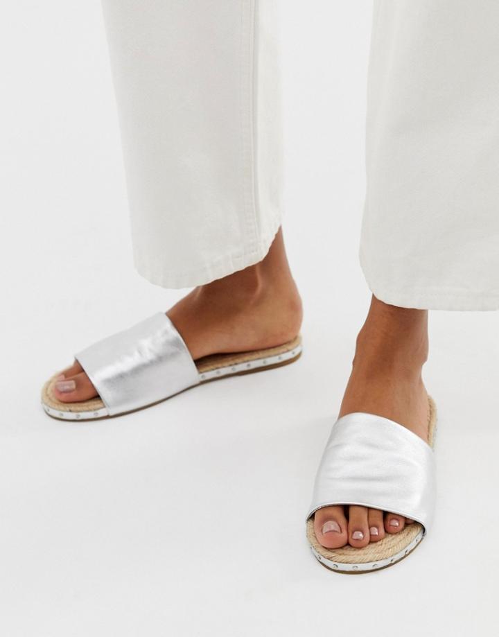 Asos Design Jarvis Leather Studded Espadrille Mules-silver