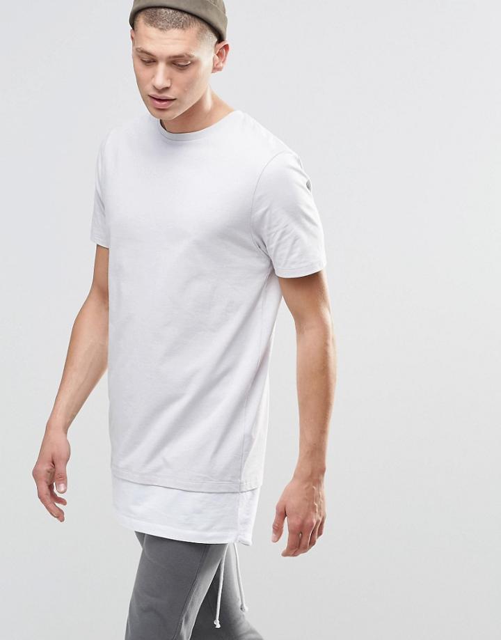 Asos Super Longline T-shirt With Fishtail Hem In Gray