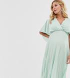 Asos Design Maternity Cape Back Detail Pleated Midi Dress-green