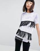 Asos T-shirt In Tie Dye With Fringe Detail - Multi