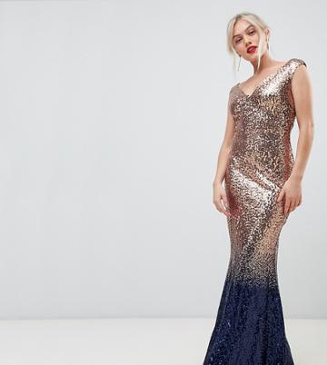 City Goddess Petite Ombre Sequin Embellished Maxi Dress - Gold